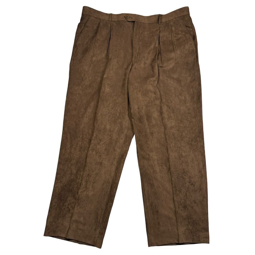 Dress Pants Men's 42/29.5 Suede Brown Pronti Collection Pleated Slacks Formal‎